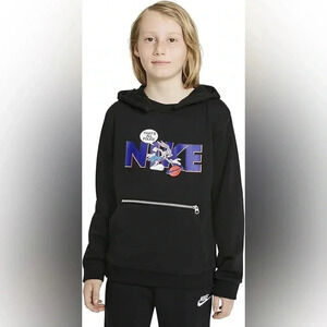 Nike Kids Space Jam Hoodie Black Bugs Bunny Dri-FIT Size L Casual Zipper Pocket